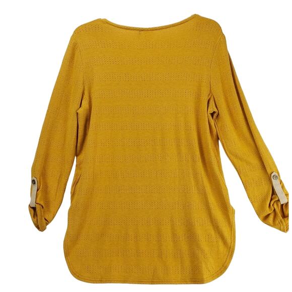 Anthropologie Peasant Knit Top Mustard Yellow Size Small Whimsy Earthy Shirt NWT - Picture 2 of 8